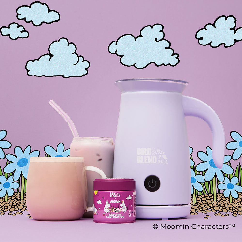 moomin lilac magic whisk & hot & iced matcha latte & tin