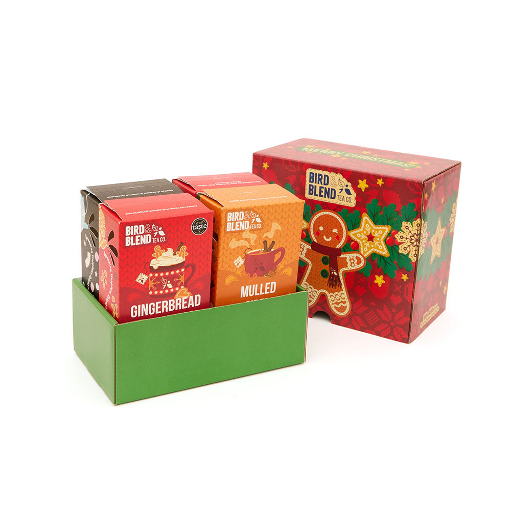 christmas tea bag selection box open with tea bags