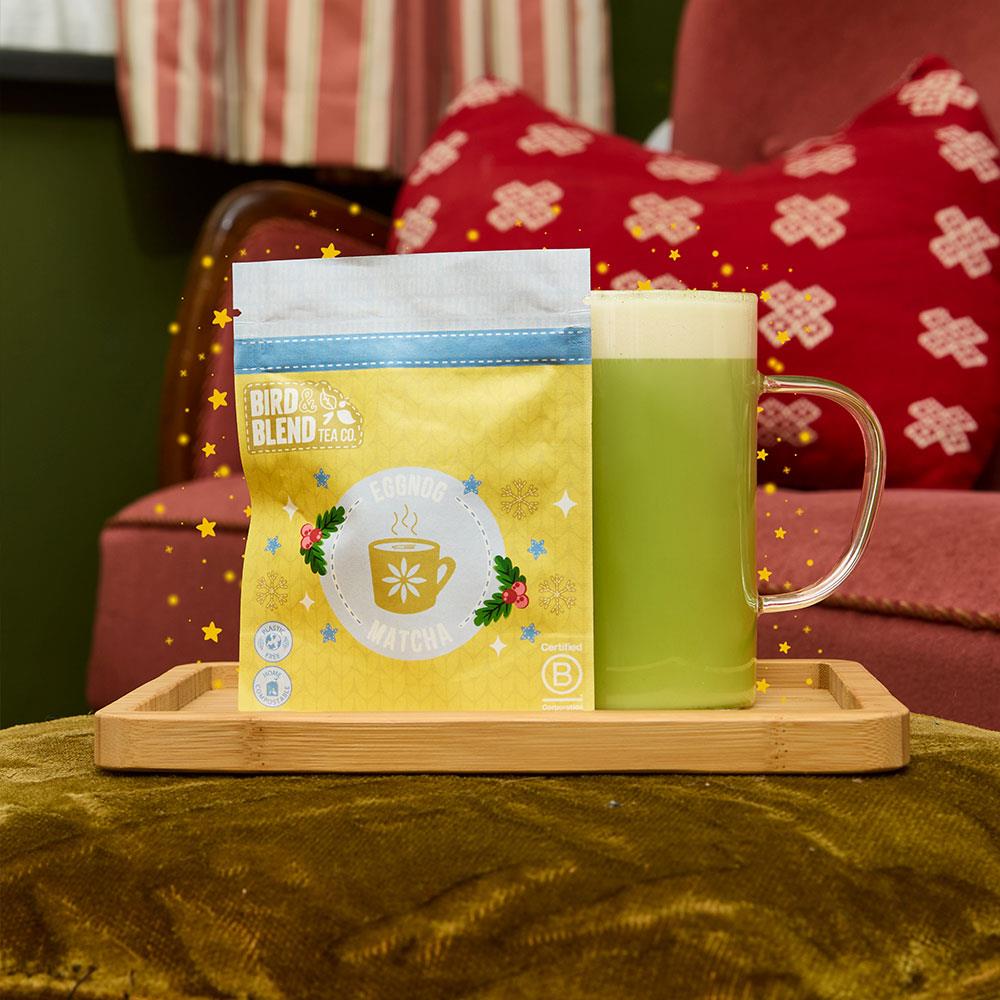 eggnog matcha pouch christmas gifting with hot matcha