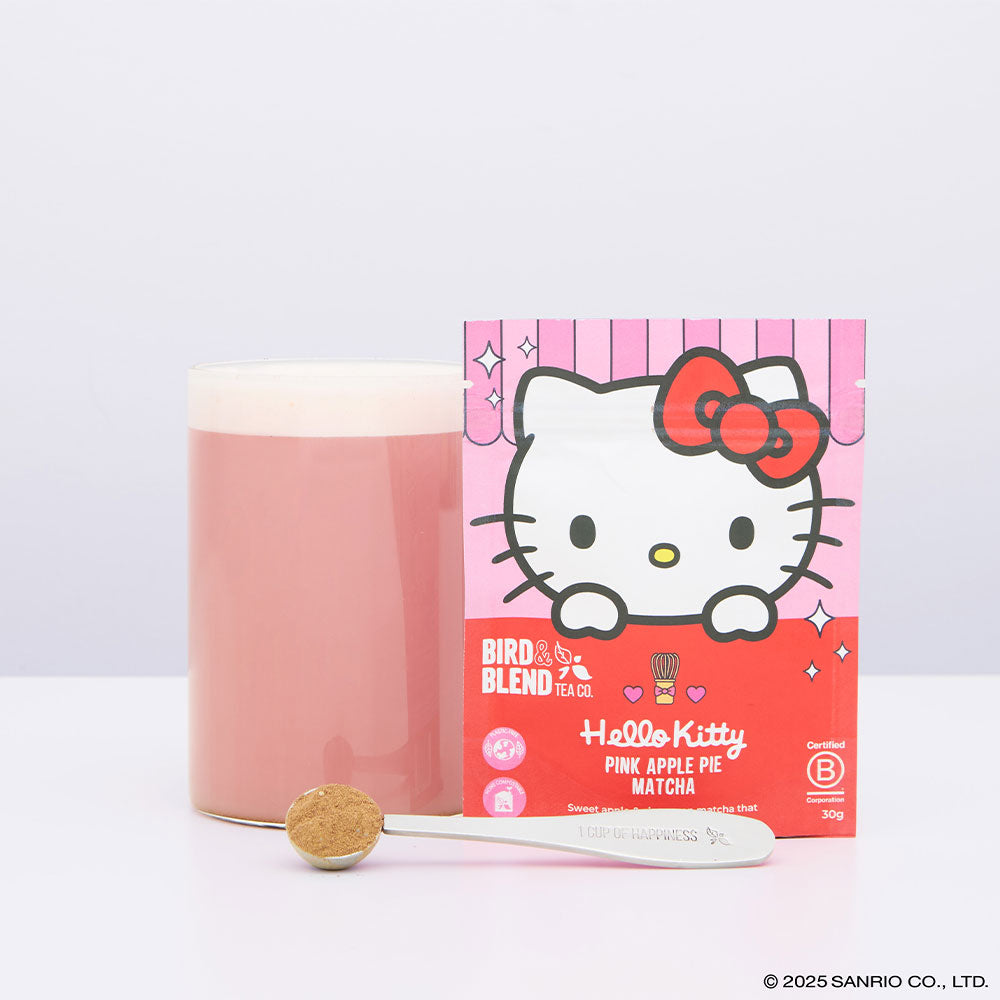 Hello Kitty pink apple pie matcha pouch with spoon and mug