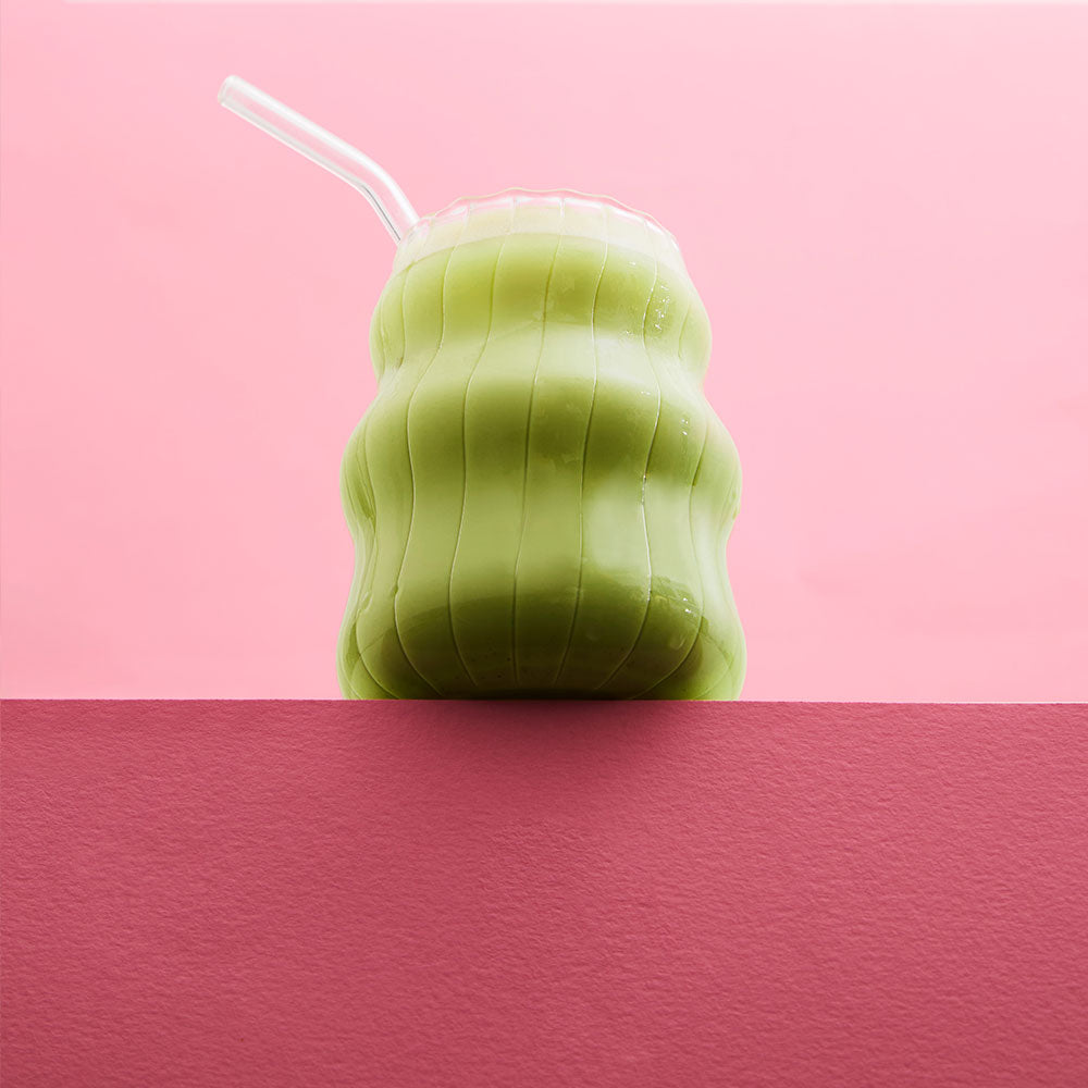 iced matcha in ribbed glass