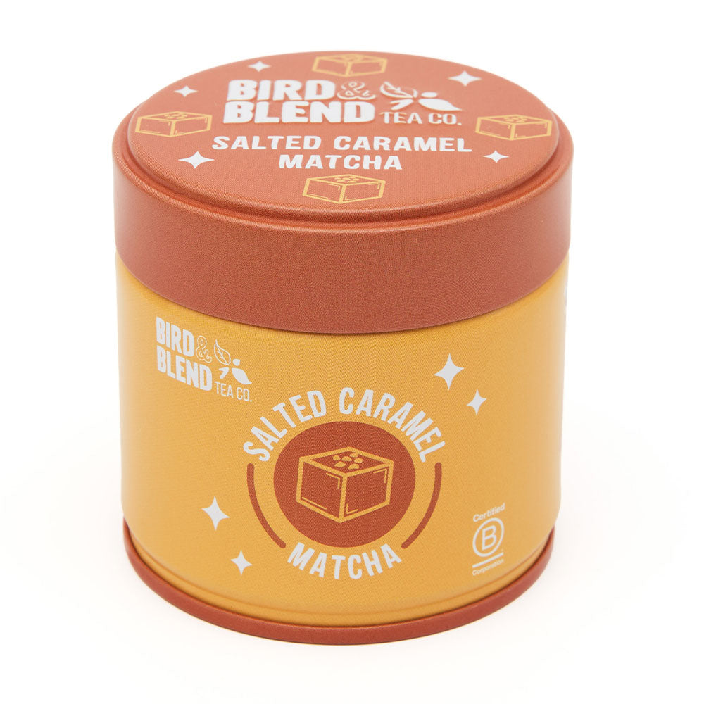 salted caramel matcha tin zoomed