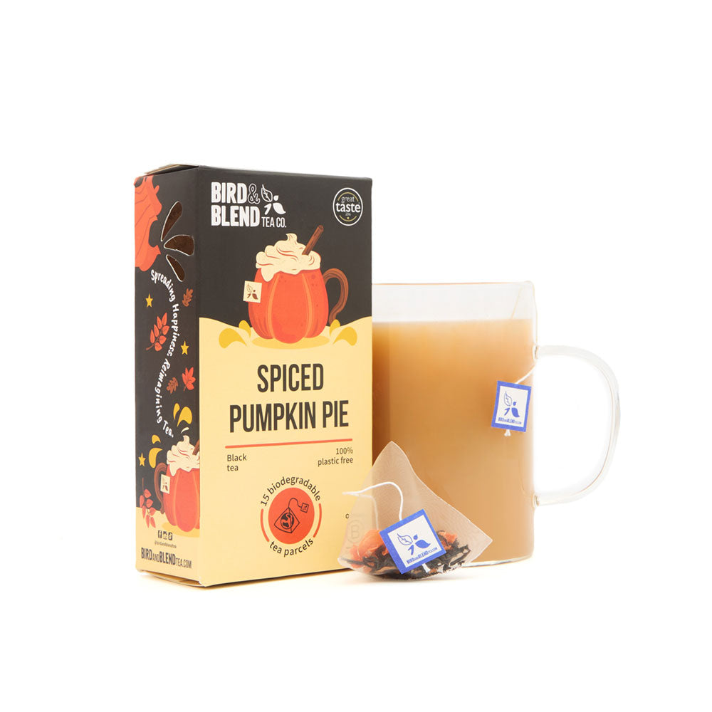 spiced pumpkin pie chai tea bags with hot tea