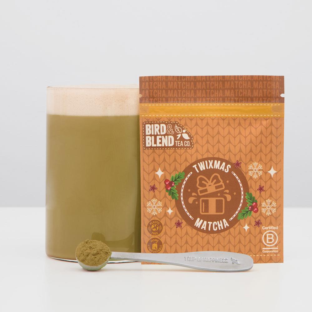 twixmas matcha with pouch of matcha and perfect tea spoon