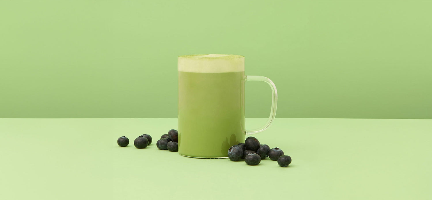 blueberry muffin matcha latte & blueberrys