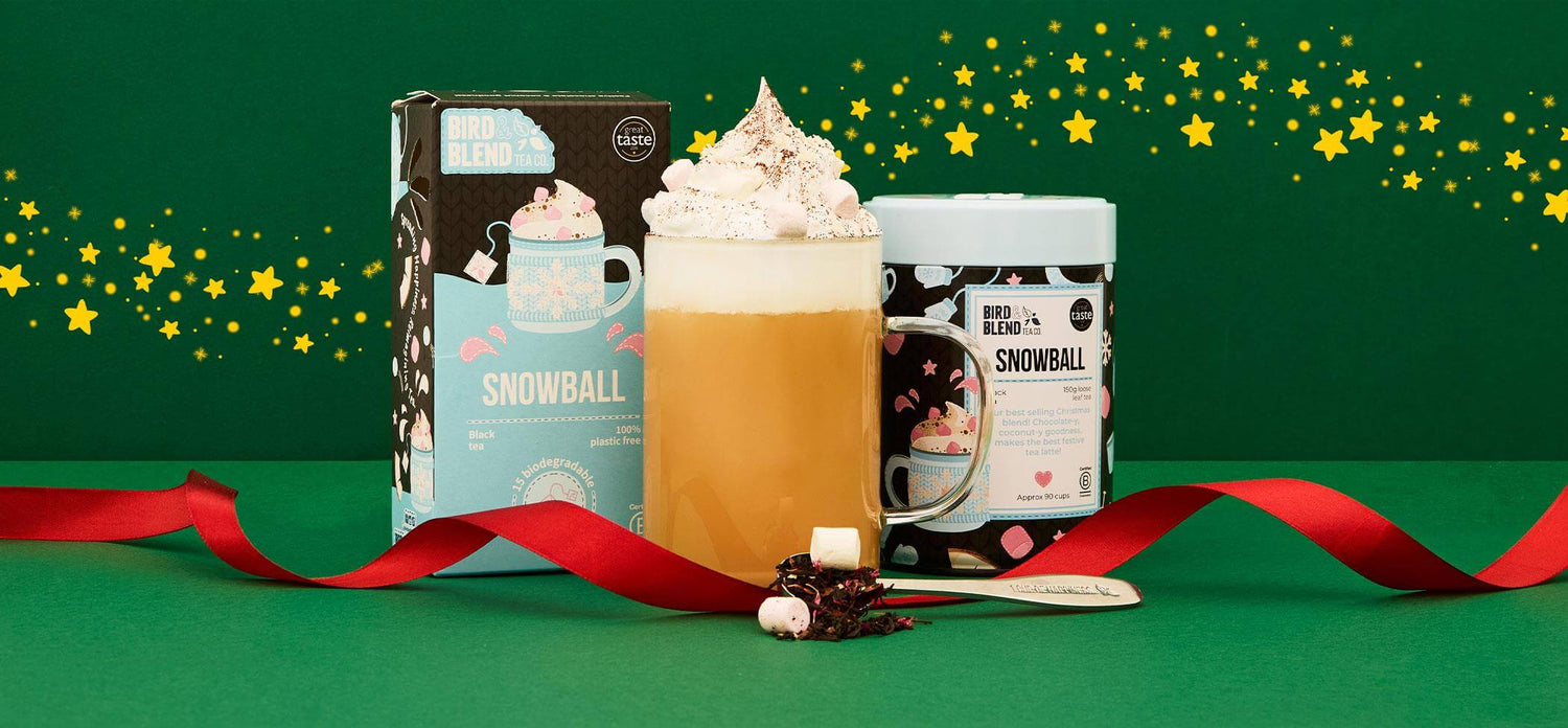 snowball mega latte hot tea with marshmallows and whipped cream