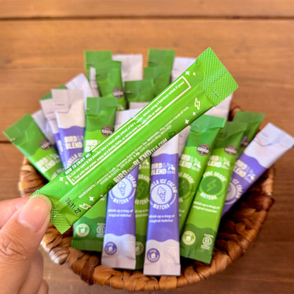 Back of ceremonial pure grade matcha sample sachets