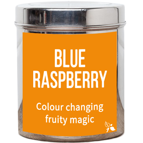 blue raspberry fruit tea tin