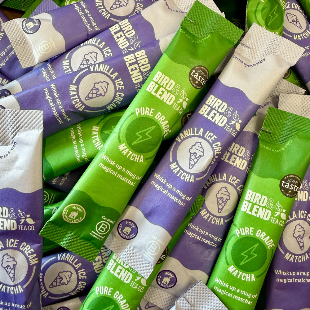 Vanilla ice cream matcha samples &amp; ceremonial pure grade matcha sample sachets