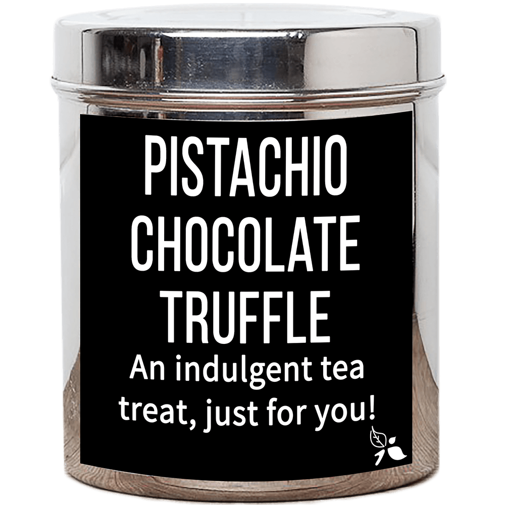 pistachio chocolate truffle tea custom tin
