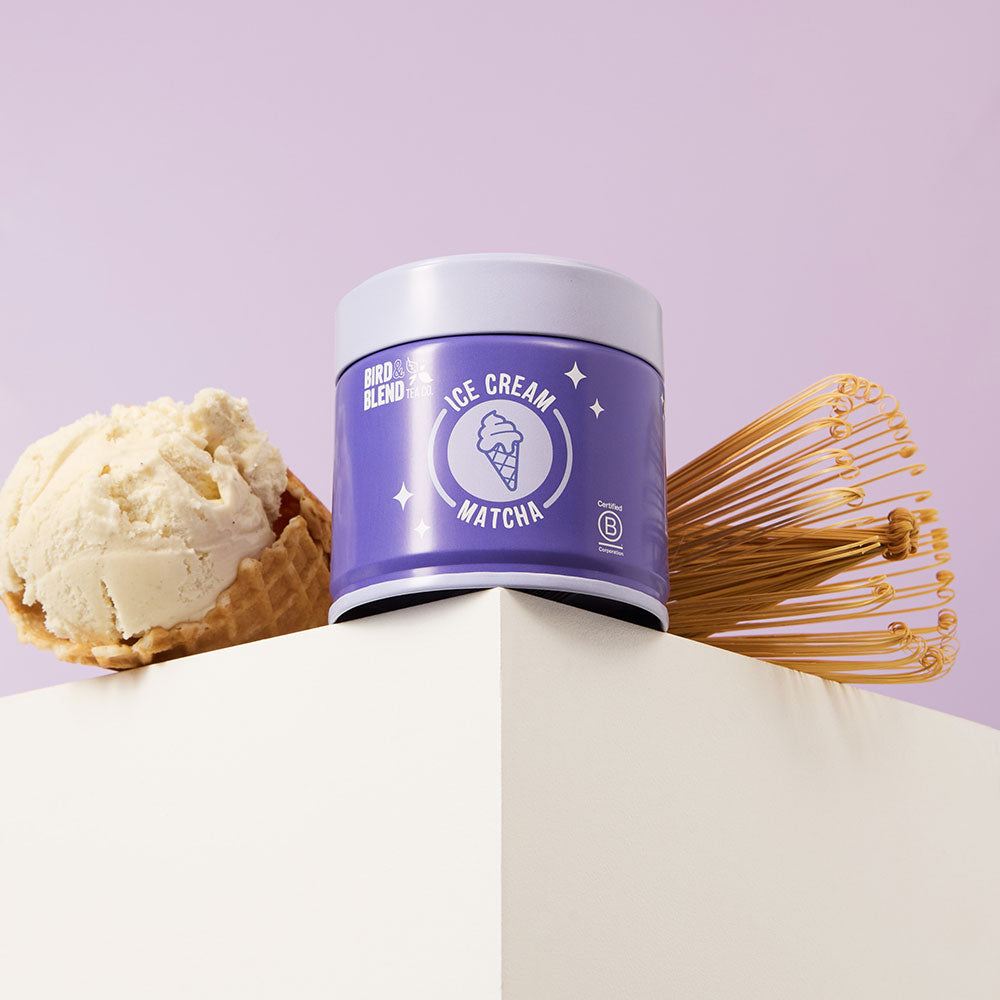 vanilla ice cream matcha tea powder tin &amp; bamboo matcha whisk