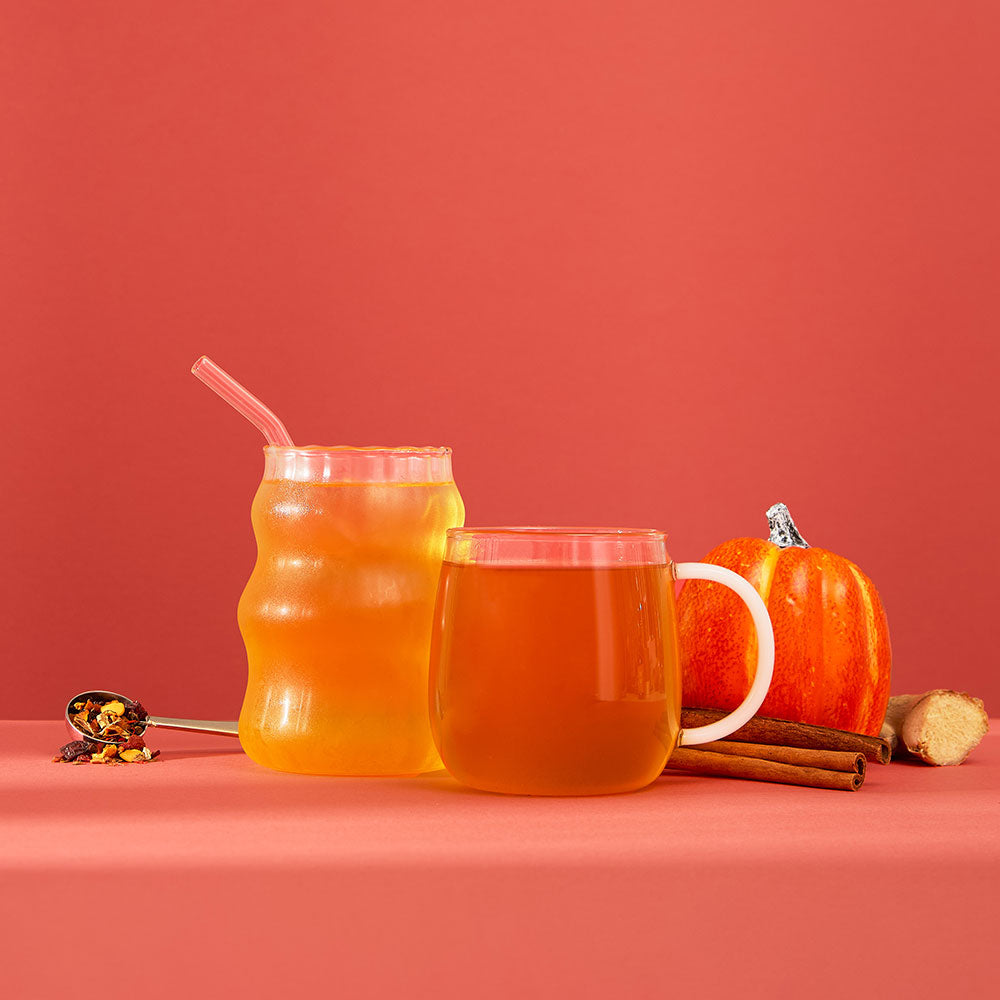 baby spice iced &amp; hot tea &amp; flavour profile &amp; spoon filled with loose leaf tea