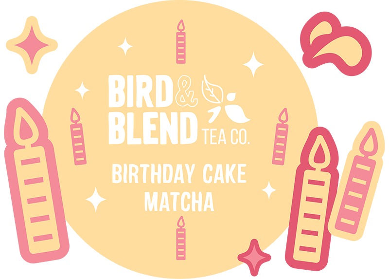 birthday cake matcha tin illustration