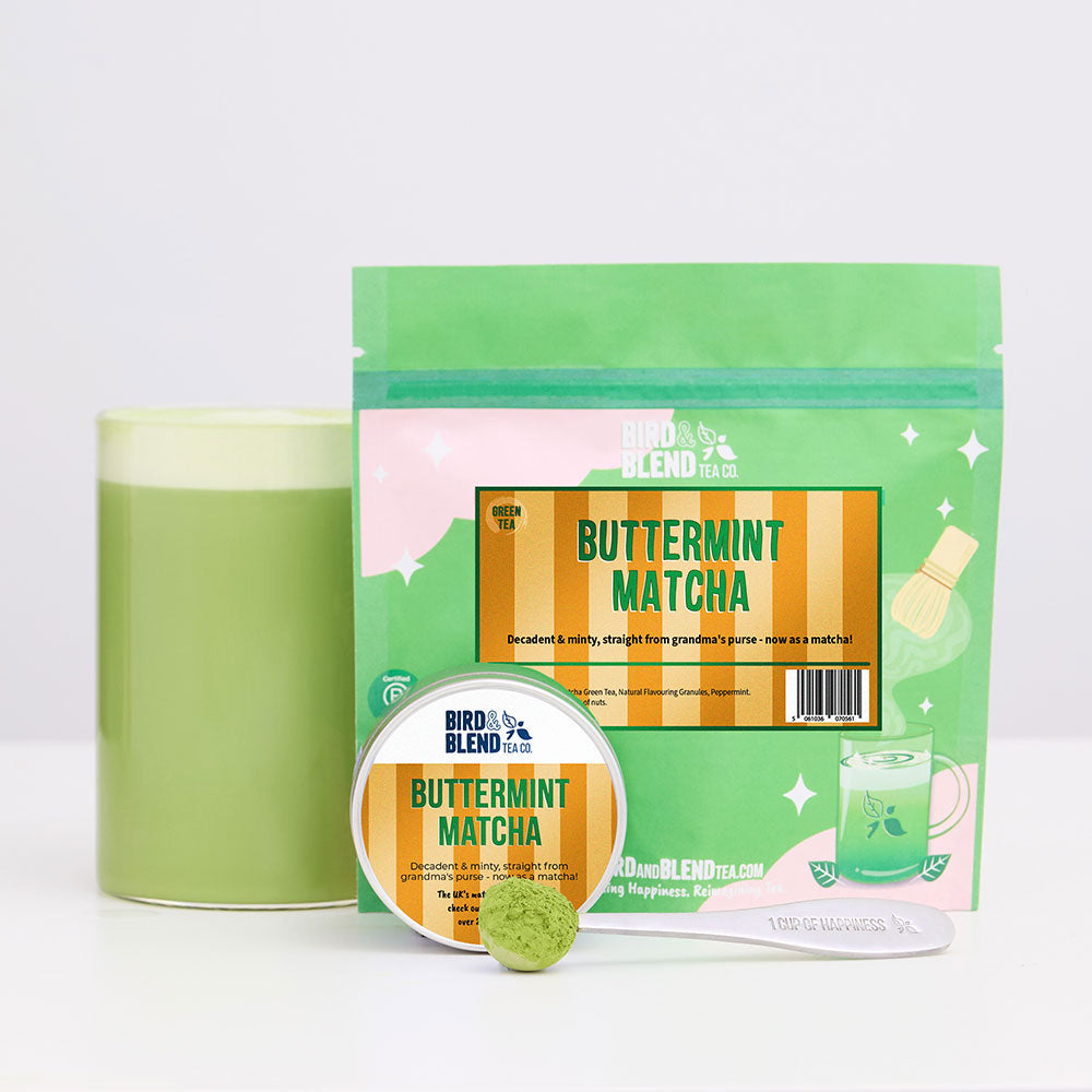 buttermint matcha tea tin and pouch