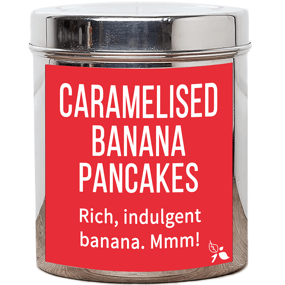 Caramelised banana pancake custom tea tin