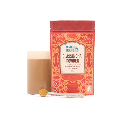 classic chai powder with spoon &amp; hot chai