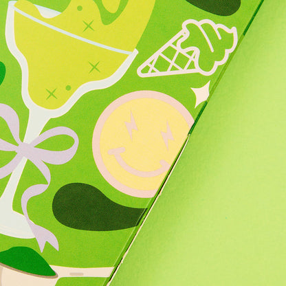 matcha advent calendar hype close up on image on Christmas icons and matcha icons ice cream cone smiley face emoji &amp; mocktail