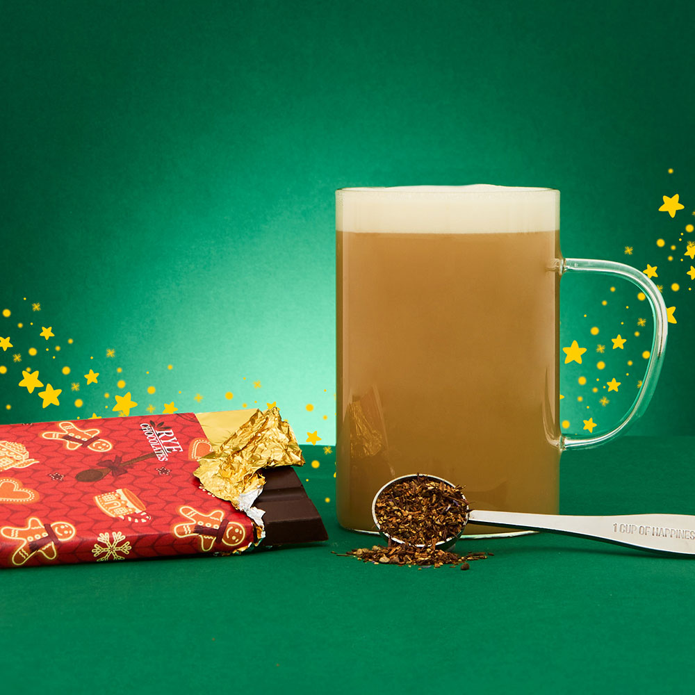 gingerbread chai chocolate bar with hot tea