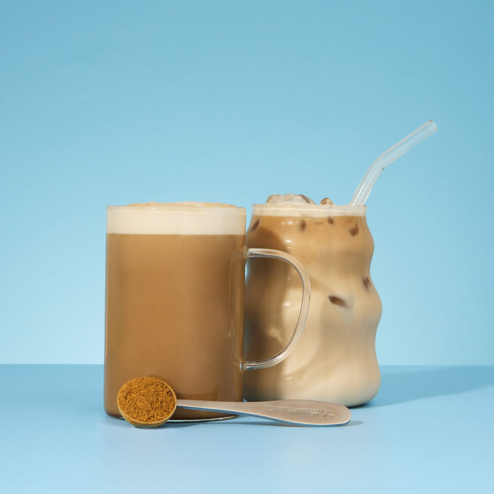 hot and iced earl grey tea powder drink and spoon