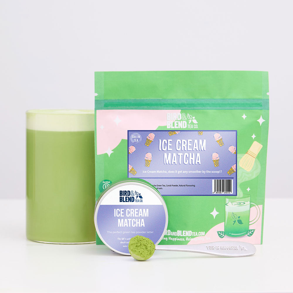 ice cream matcha tea tin and pouch
