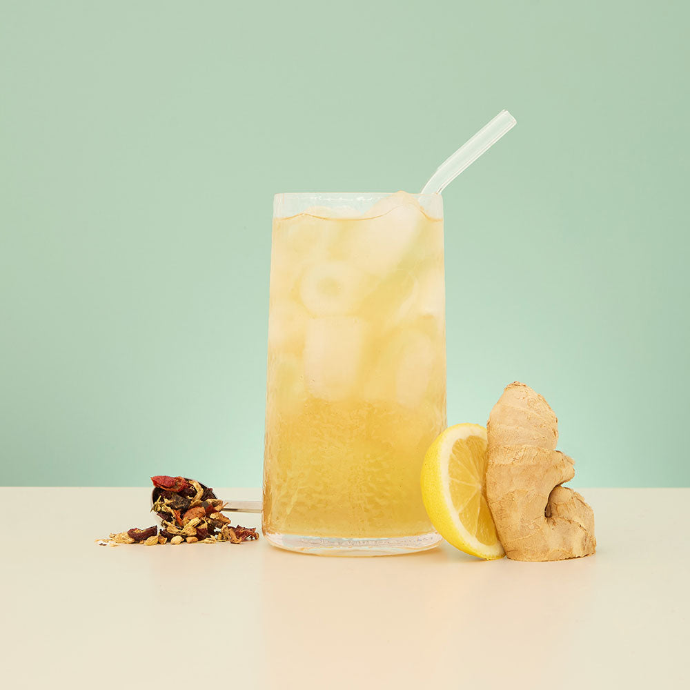 lemon and ginger flavoured iced herbal tea