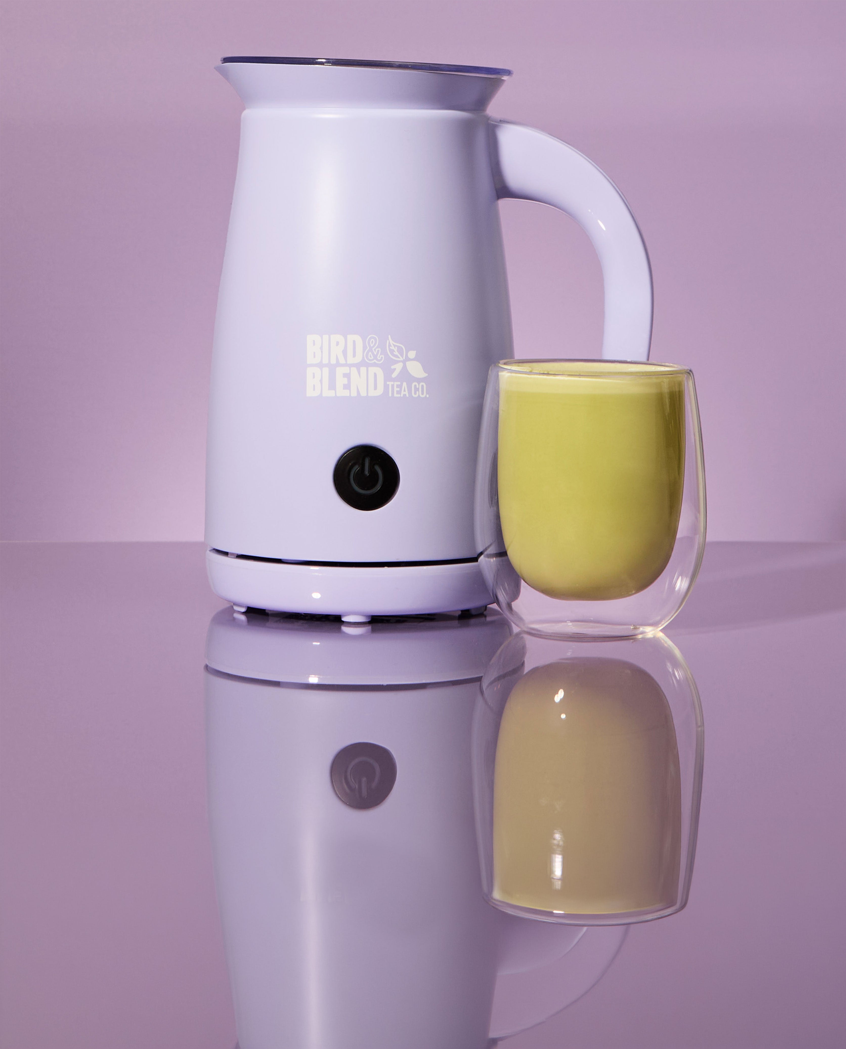 soft lilac matcha latte magic whisk with matcha latte