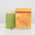 mango sorbet matcha tea pouch and drink and spoon