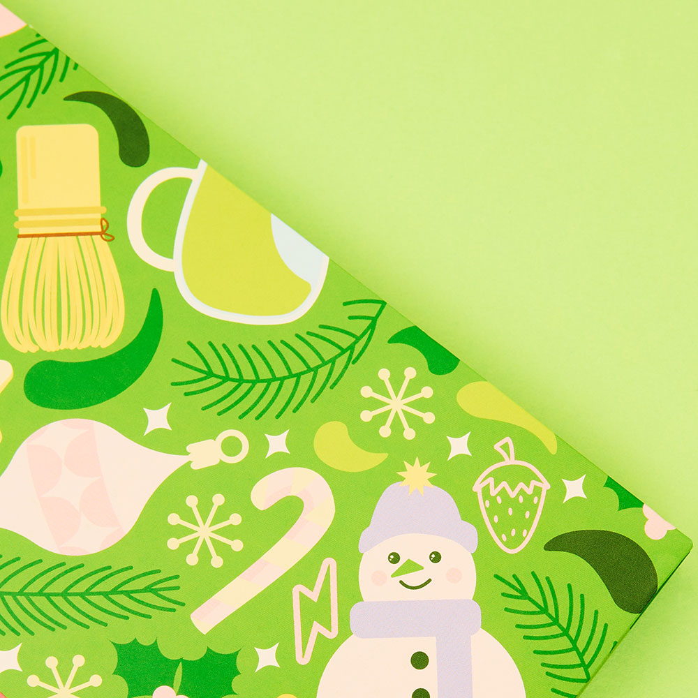 matcha advent calendar hype close up on image on Christmas icons
