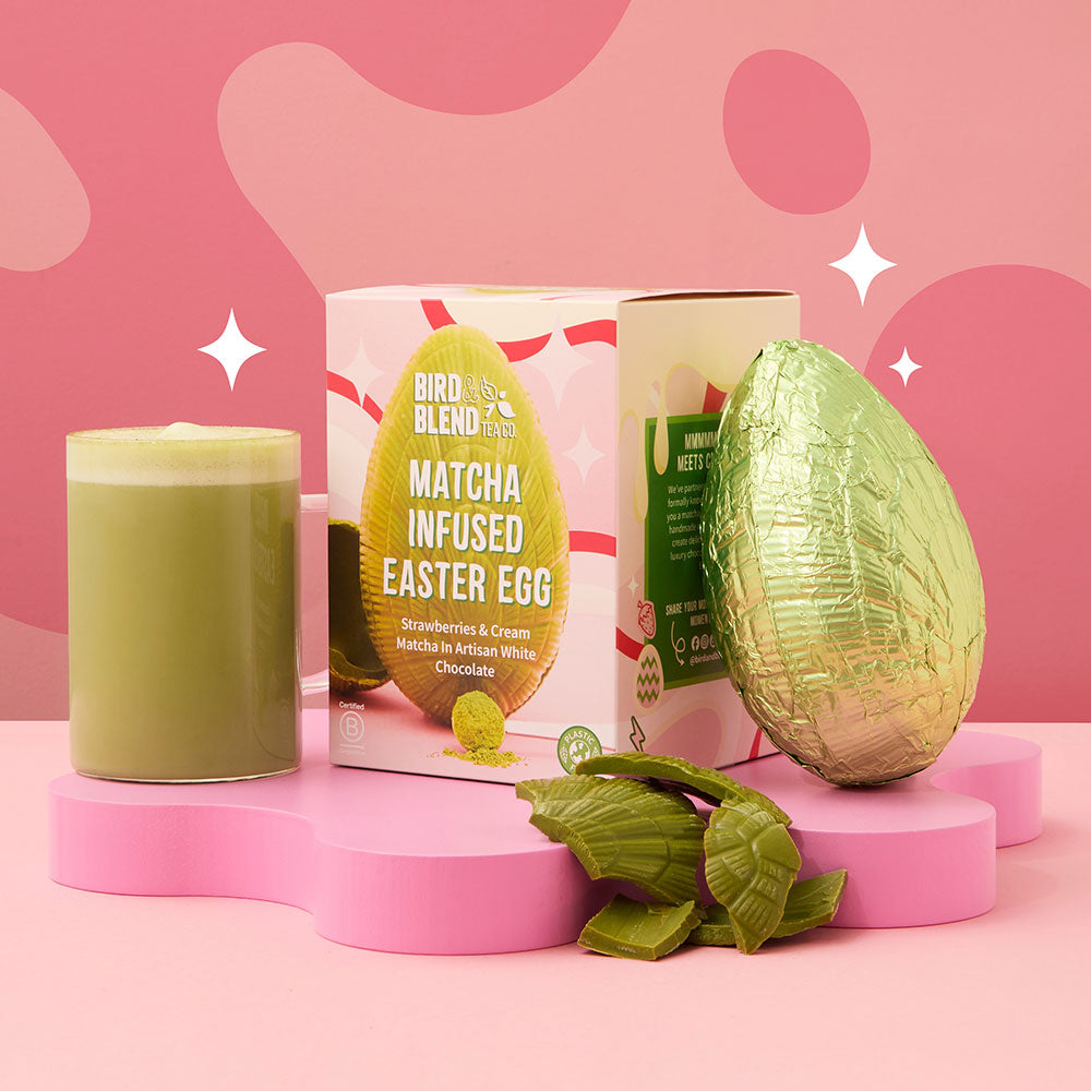 strawberries and cream white chocolate infused easter egg with latte