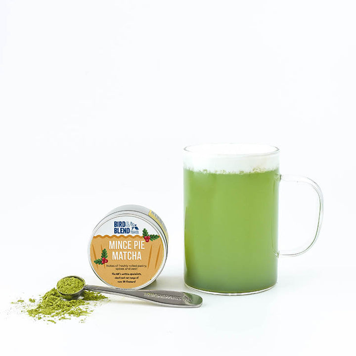 mince pie matcha and cup of matcha