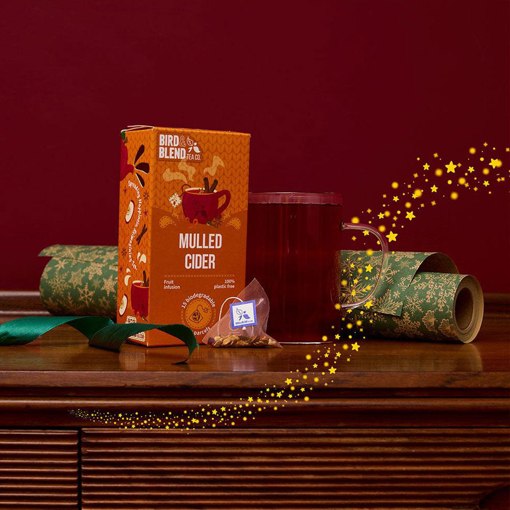 mulled cider hot tea with tea bag parcel