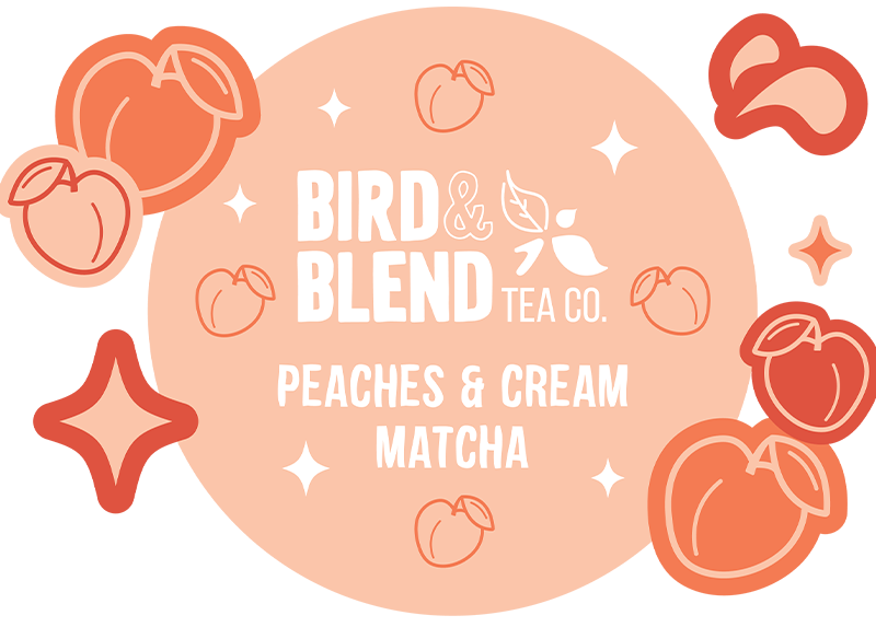 peaches and cream matcha tin illustration
