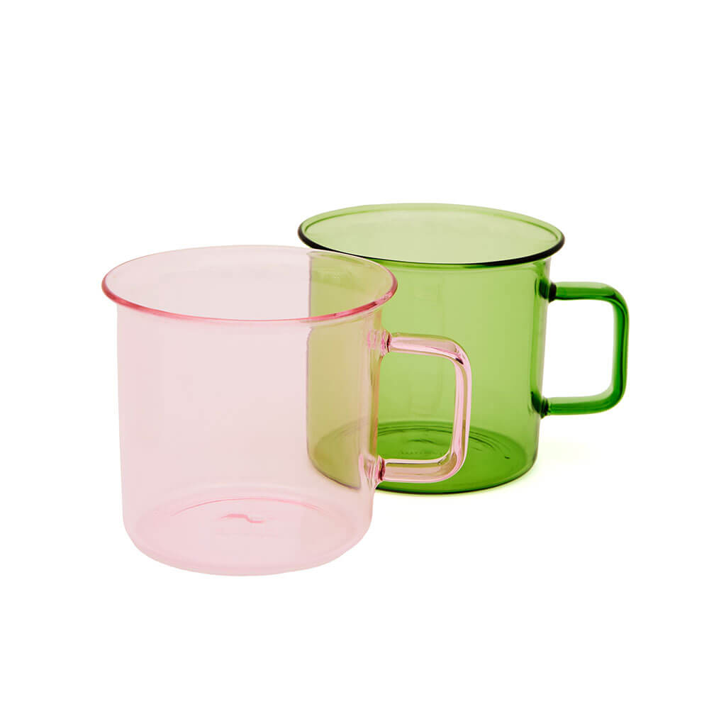 perfect matcha green and pink glass mugs