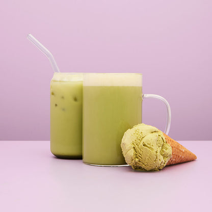 pistachio gelato matcha tea hot and iced latte