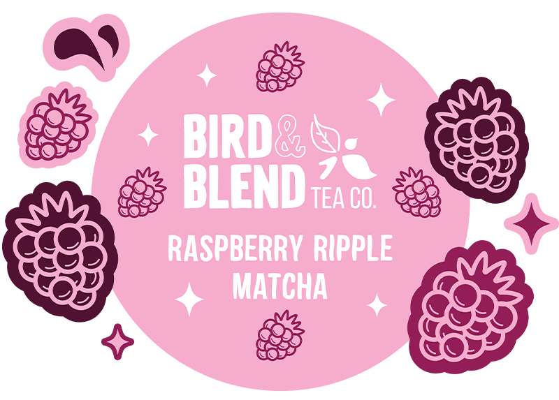 raspberry ripple matcha tin illustration