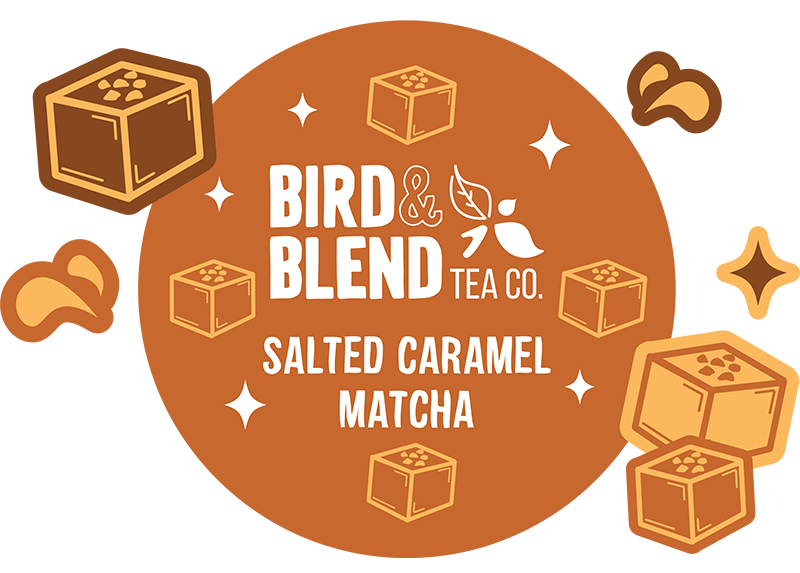 salted caramel matcha tin illustration