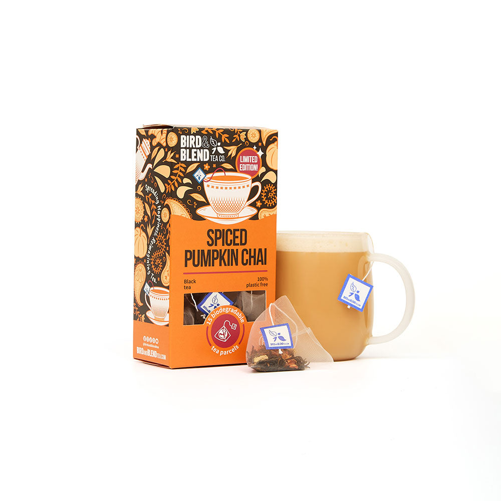 spiced pumpkin chai tea bag 15 gift pack and hot chai latte and tea bag