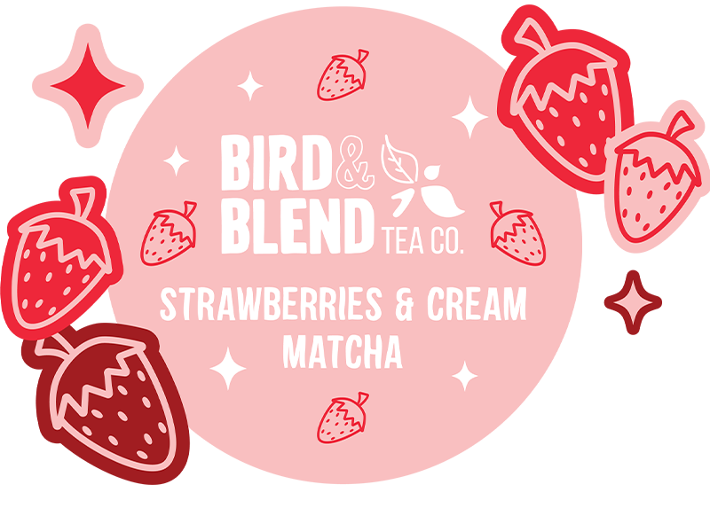 strawberries and cream matcha tin illustration