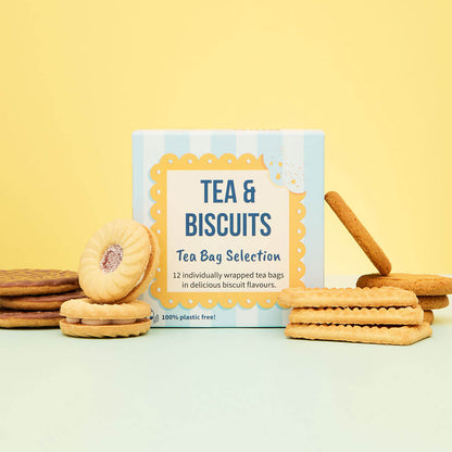 tea &amp; biscuit tea bag selection gift cube with assorted biscuits