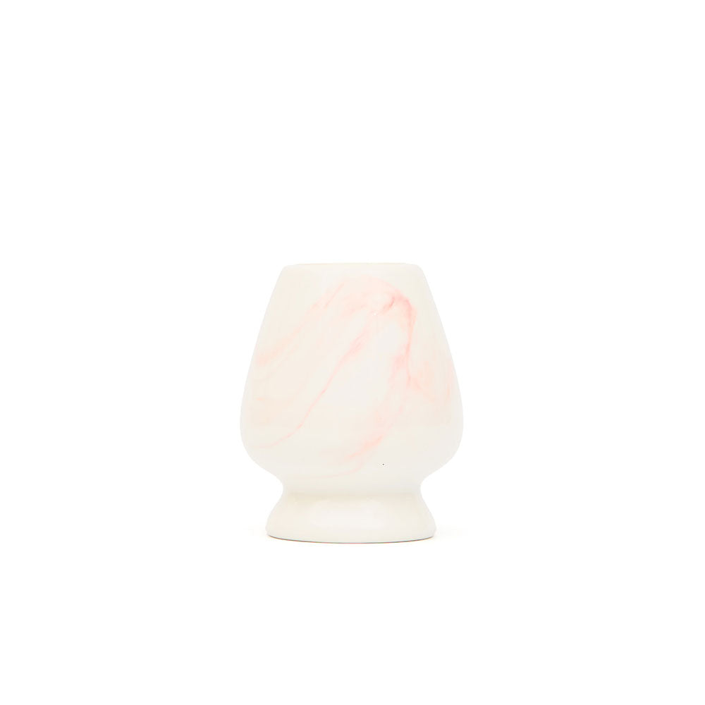 white and pink marbled matcha tea whisk holder front