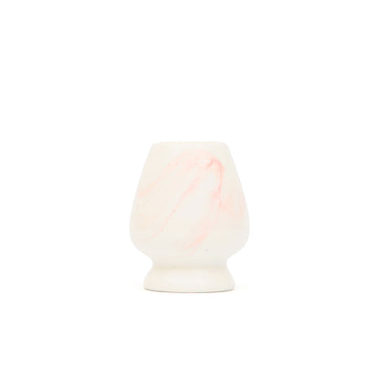 white and pink marbled matcha tea whisk holder front