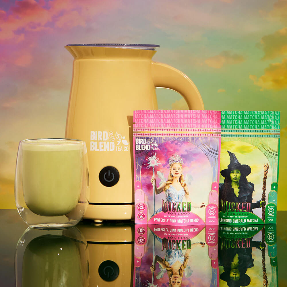 bamboo gloss matcha latte magic whisk Glinda pink matcha and Elphaba green matcha