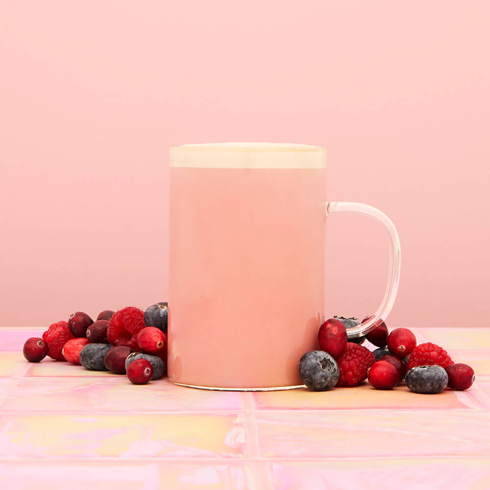 Wicked perfectly pink Glinda berry flavoured hot matcha latte